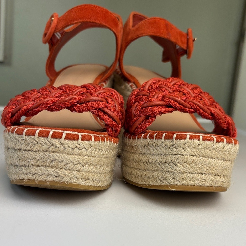 Veronica Beard‎ Size 39 (US 7.5-8) Rust Suede Braided Espadrille Wedge Sandals - Picture 6 of 9